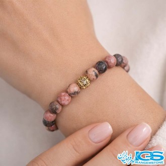 دستبند سنگ رودونیت طرح سواروفسکی طلایی کشی - جذب ثروت