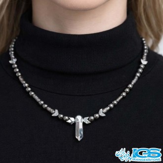 گردنبند سنگ کریستال کوارتز کروم و سنگ اونیکس