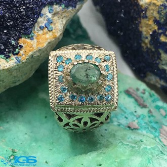 انگشتر رکاب دست زمرد کلمبیا با مخراج توپاز سوئیس Topaz EMERALD