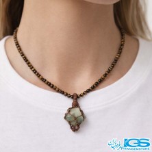 گردنبند سنگ چشم ببر و فلوریت مکرومه بافی