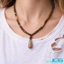 گردنبند منشور سنگ اوناکیت و سنگ چشم ببر مکرومه بافی