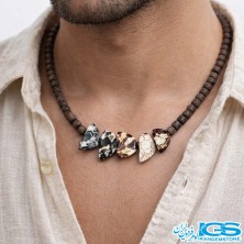 گردنبند عقیق  خزه ای با بند چوب درخت مقدس هندی