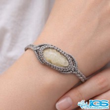 دستبند عقیق سفید  تراش راهب  مکرومه بافی