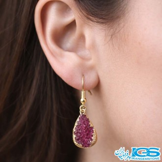 گشواره سنگ کریستال کوارتز صورتی(درنجف)