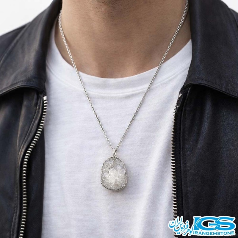 گردنبند سنگ راف کریستال کوارتز بدون زنجیر