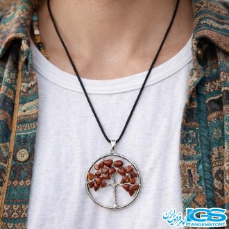 گردنبند سنگ جاسپر قرمز درخت زندگی بدون زنجیر