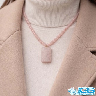 گردنبند سنگ رزکوارتز آویز مستطیلی