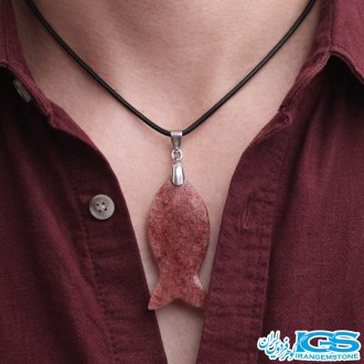 گردنبند جری کوارتز سرخ طرح ماهی | نماد برکت و انرژی مثبت