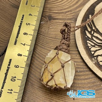 گردنبند سنگ فلوریت زرد بافت مکرومه fluorite