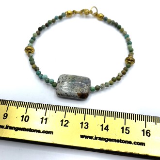 دستبند سنگ فیروزه با سنگ عقیق خزه ای