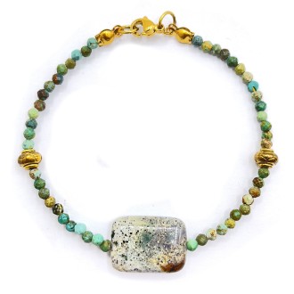 دستبند فیروزه جواهری  هند با عقیق خزه ای