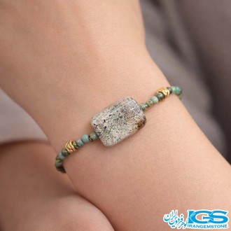 دستبند فیروزه جواهری  هند با عقیق خزه ای