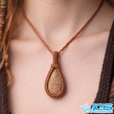 گردنبند سنگ رودونیت بافت مکرومه