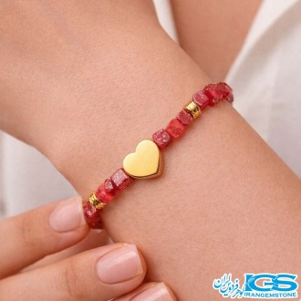 دستبند رودونیت  جواهری دار  قلب استیل