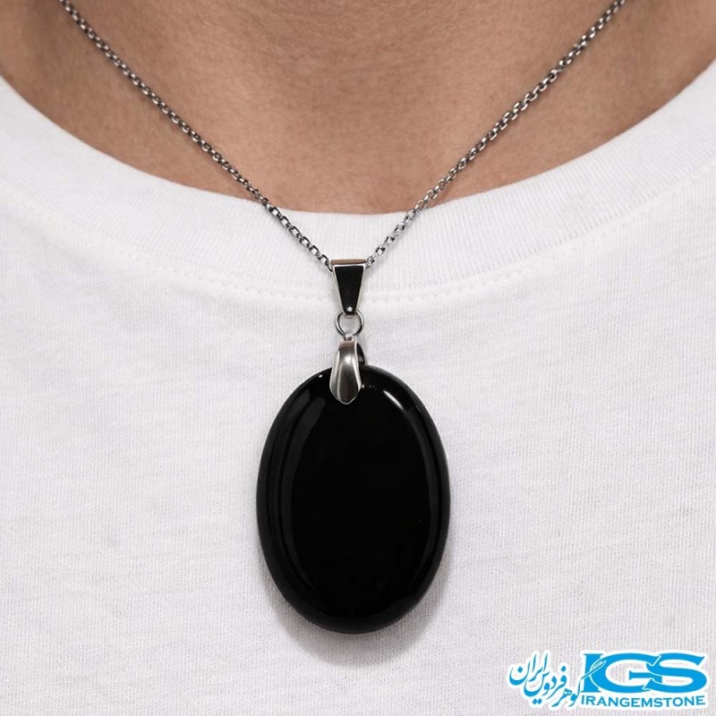 گردنبند سنگ اونیکس عقیق سیاه بدون زنجیر