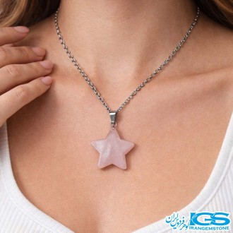 گردنبند رزکوارتز ستاره با زنجیر استیل