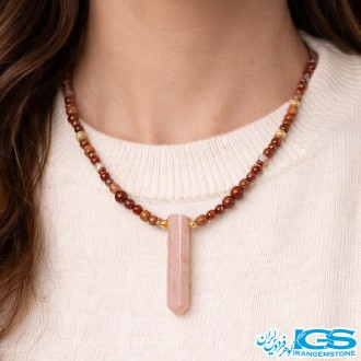 گردنبند سنگ جید صورتی و کارنلین