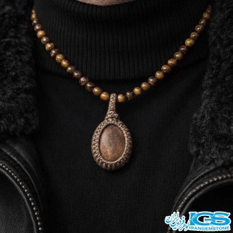 گردنبند سنگ چشم ببر و استخوان شتر مکرومه بافی