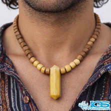 گردنبند  منشور جاسپر  با بند چوب صندل