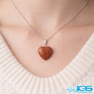 گردنبند سنگ دلربا طرح قلب با زنجیر استیل