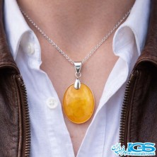 گردنبند عقیق زرد شرف الشمس با زنجیر استیل