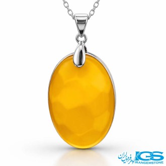 گردنبند عقیق زرد شرف الشمس با زنجیر استیل