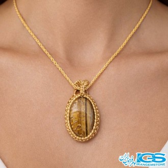 گردنبند سنگ چشم ببر مکرومه بافی