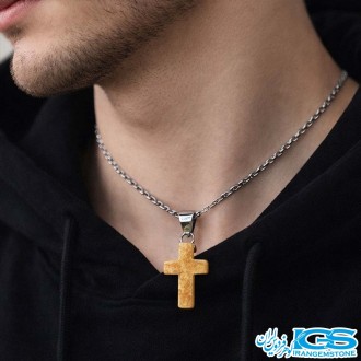 گردنبند یشم زرد جید طرح صلیب بدون زنجیر