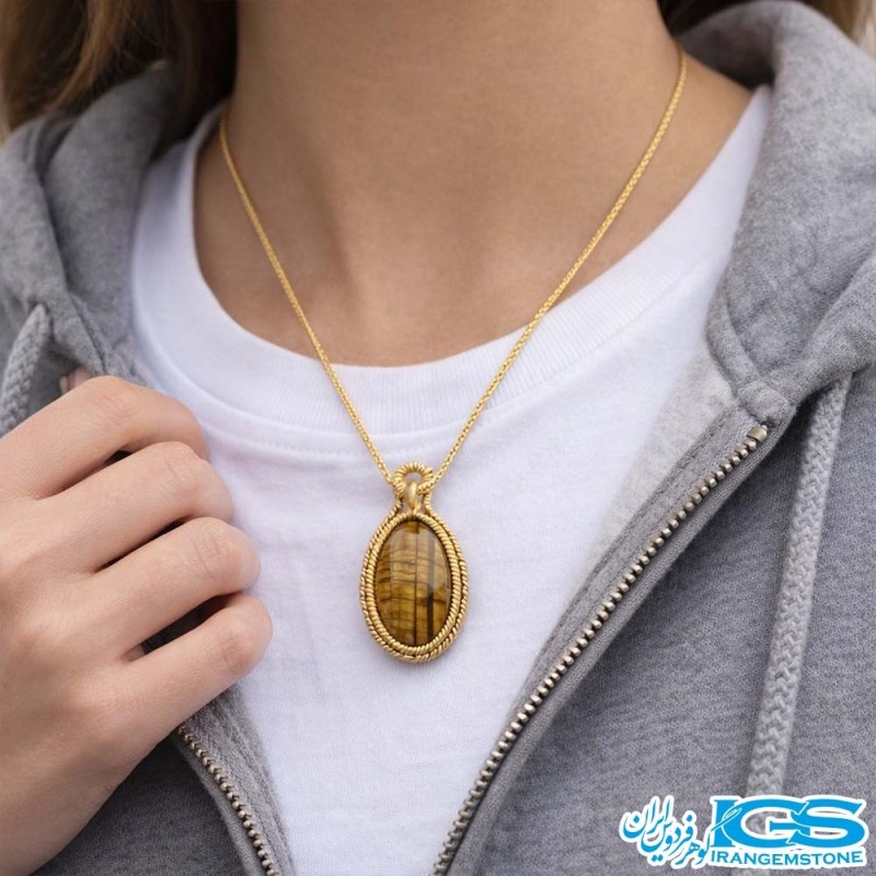 گردنبند سنگ چشم ببر مکرومه بافی