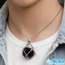 گردنبند سنگ اونیکس عقیق سیاه قفسی با زنجیر