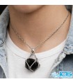 گردنبند سنگ اونیکس عقیق سیاه قفسی با زنجیر
