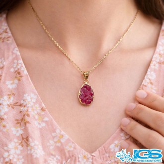 گردنبند سنگ راف کریستال کوارتز صورتی
