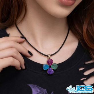 گردنبند راف سنگ کریستال کوارتز طرح گل