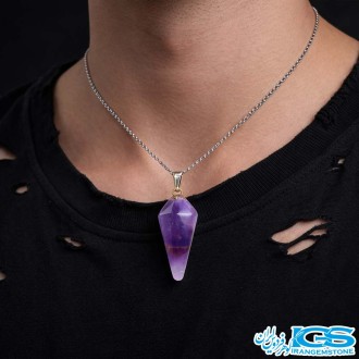 گردنبند آمیتیست شاقول آونگ (با زنجیر استیل)