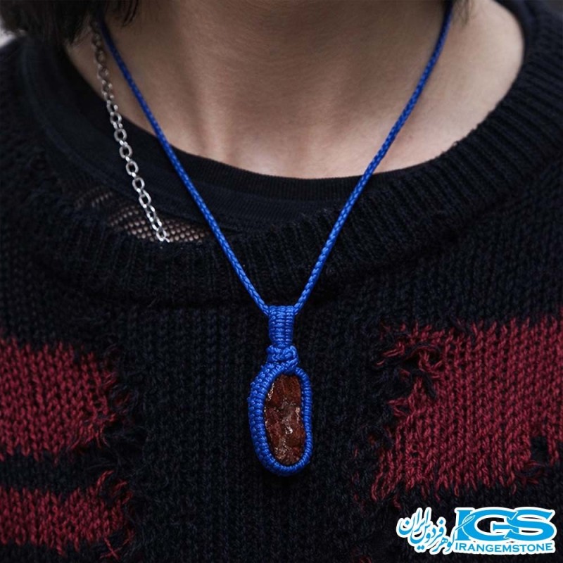 گردنبند سنگ گارنت لعل نارسنگ مکرومه بافی