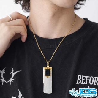 گردنبندسنگ تورمالین با سلنیت با زنجیر استیل