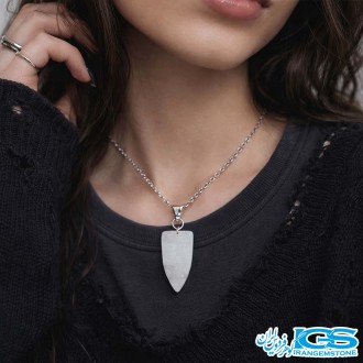 گردنبند سنگ کریستال کوارتز شاقول با زنجیر استیل