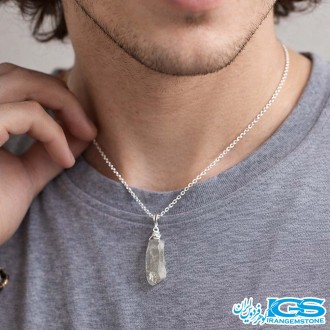 گردنبند سنگ کریستال کوارتز راف برزیل رنگ کروم بدون زنجیر