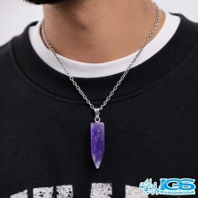 گردنبند سنگ فشنگی آمیتیست با زنجیر استیل