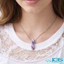 گردنبند سنگ منشور آمیتیست با زنجیر استیل