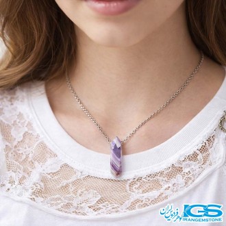 گردنبند سنگ منشور آمیتیست با زنجیر استیل