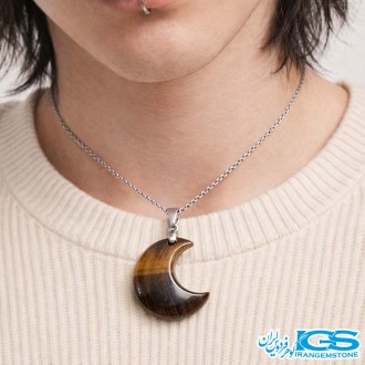 گردنبند سنگ چشم ببر طرح ماه (بدون زنجیر)