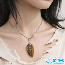 گردنبند سنگ چشم ببر طرح بال (بدون زنجیر)