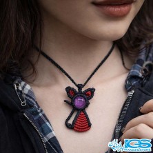 گردنبند یاقوت سرخ  استار مکرومه بافی طرح گربه