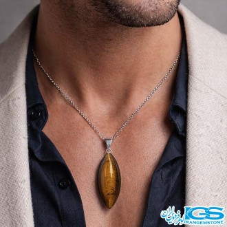 گردنبند سنگ چشم ببر طرح اشک | نماد قدرت و تمرکز (بدون زنجیر)