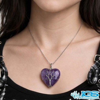 گردنبند قلب آمیتیست درخت زندگی قلب بدون زنجیر
