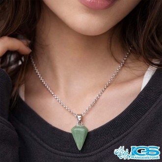 گردنبند منشور شاقول آونتورین سبز - با زنجیر استیل
