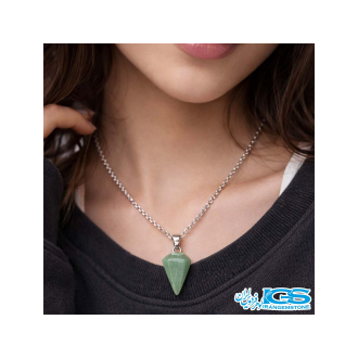 گردنبند منشور شاقول آونتورین سبز - با زنجیر استیل