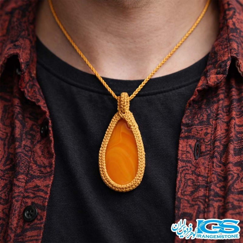 گردنبند کارنلین بافت مکرومه
