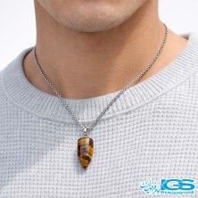 گردنبند سنگ چشم ببر شاقول کوتاه با زنجیر